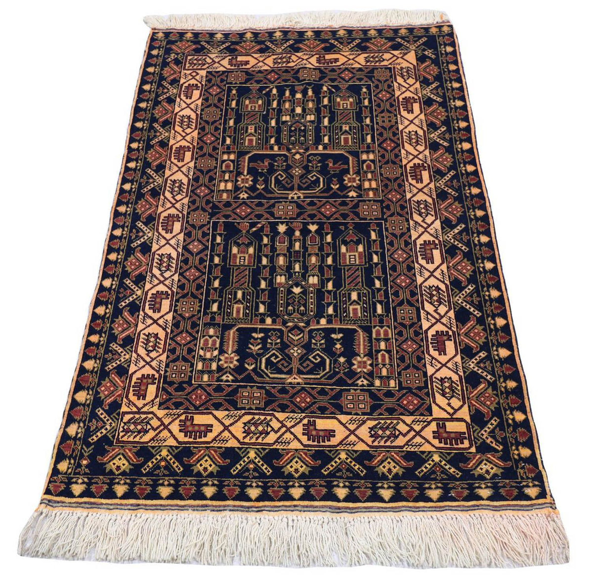 Tapis afghan - 142 x 96 cm - bleu foncé
