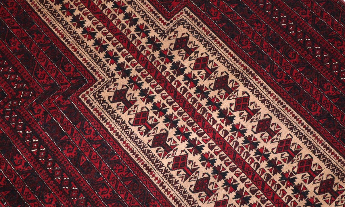 Tapis afghan - 150 x 95 cm - rouge foncé