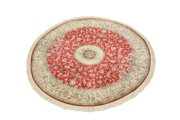 Tapis en soie - Soie du Cachemire ronde  - 183 x 183 cm - rouge