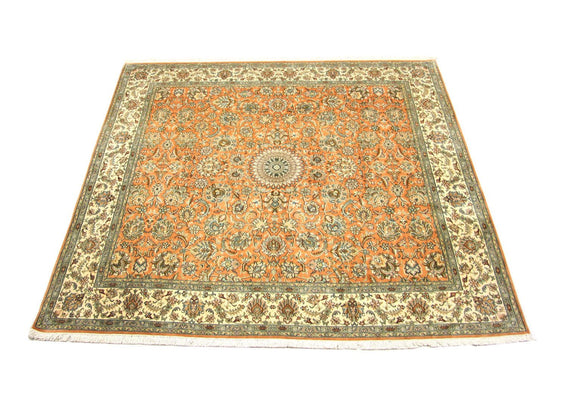 Tapis en soie - Soie du Cachemire carré  - 216 x 211 cm - orange