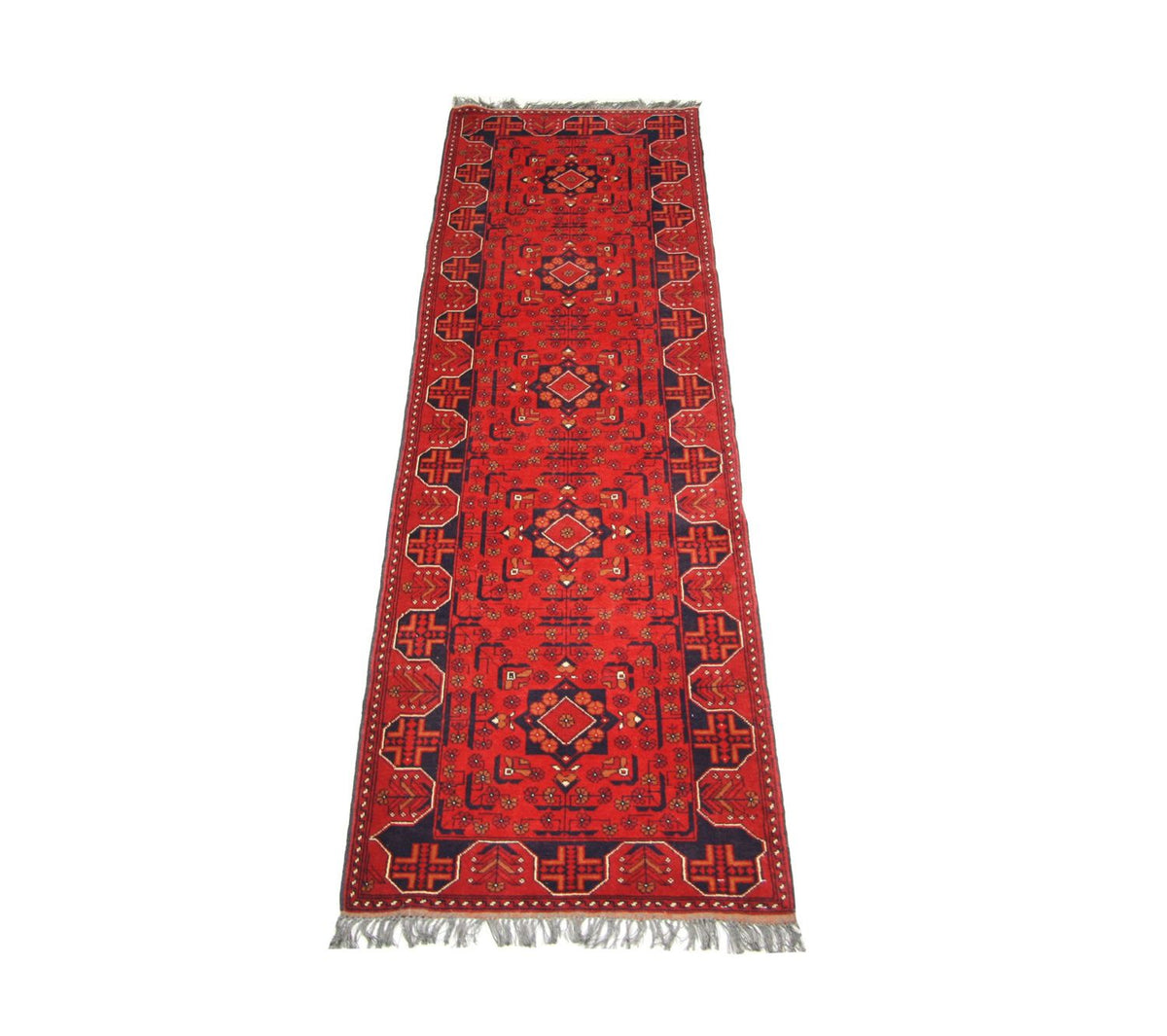 Tapis de couloir Tapis afghan - Kunduz - 286 x 75 cm - rouge