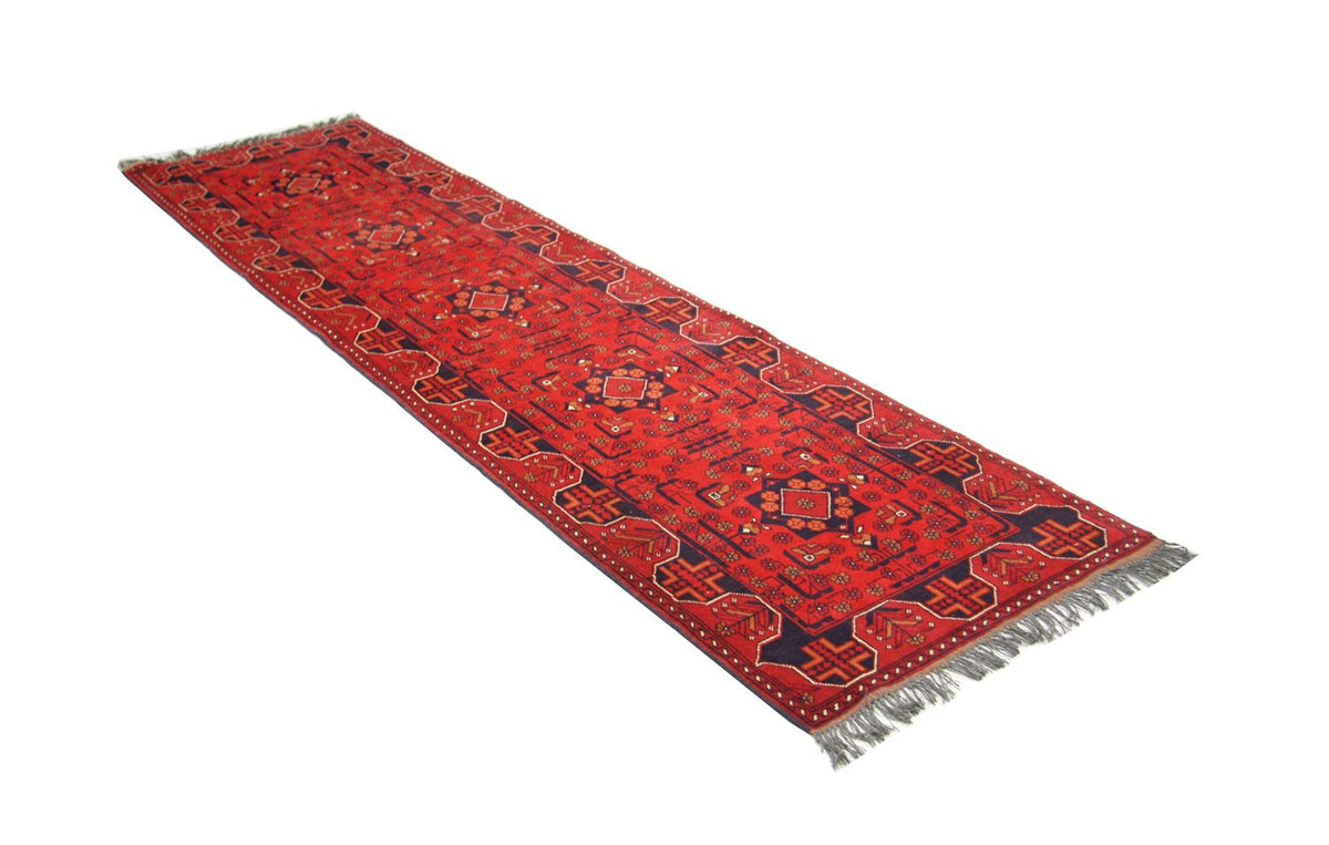 Tapis de couloir Tapis afghan - Kunduz - 286 x 75 cm - rouge