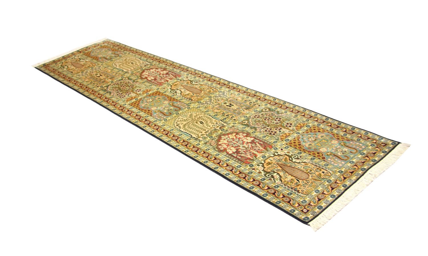 Tapis de couloir Tapis en soie - Soie du Cachemire - 298 x 82 cm - multicolore