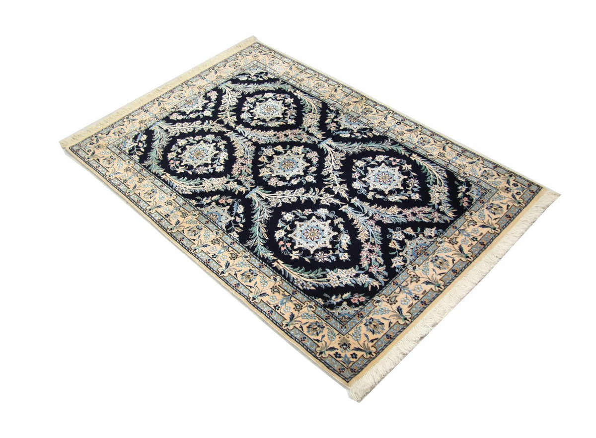 Tapis persan - Nain - 145 x 96 cm - bleu foncé