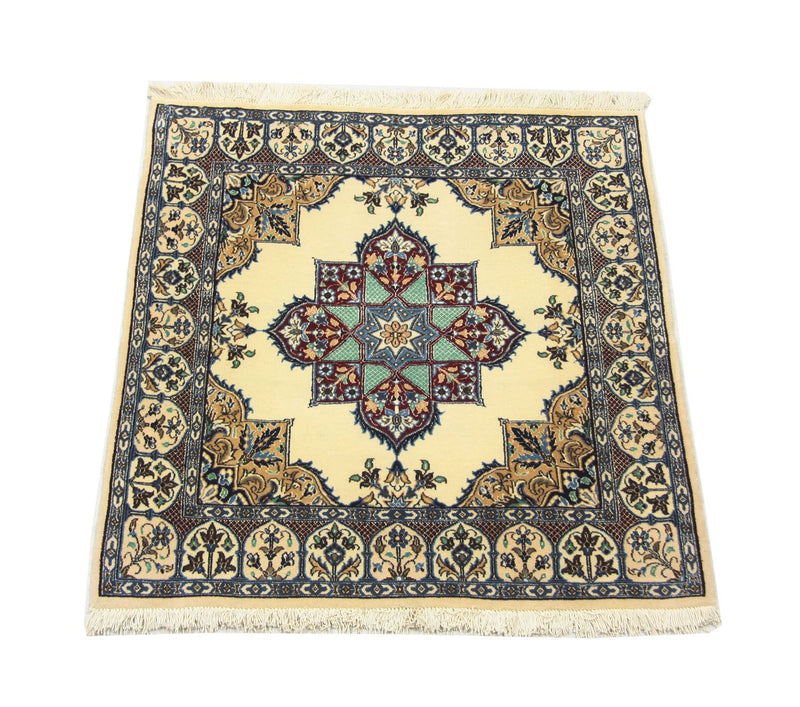 Tapis persan - Nain carré  - 105 x 97 cm - blanc naturel