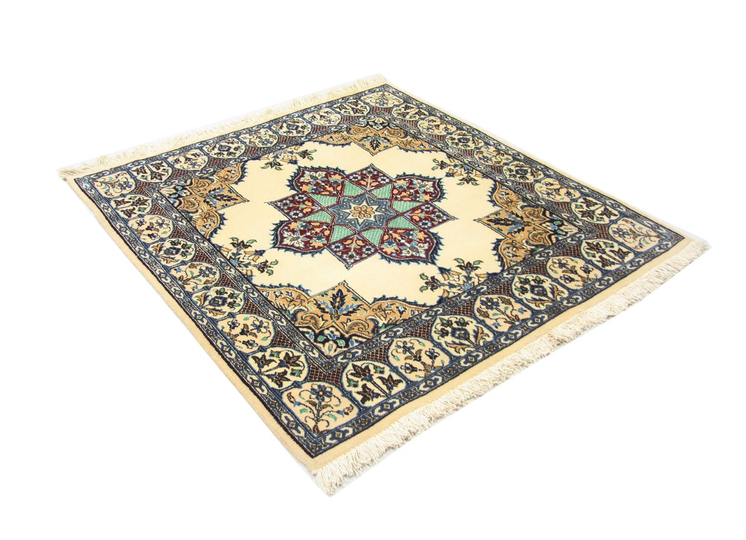 Tapis persan - Nain carré  - 105 x 97 cm - blanc naturel