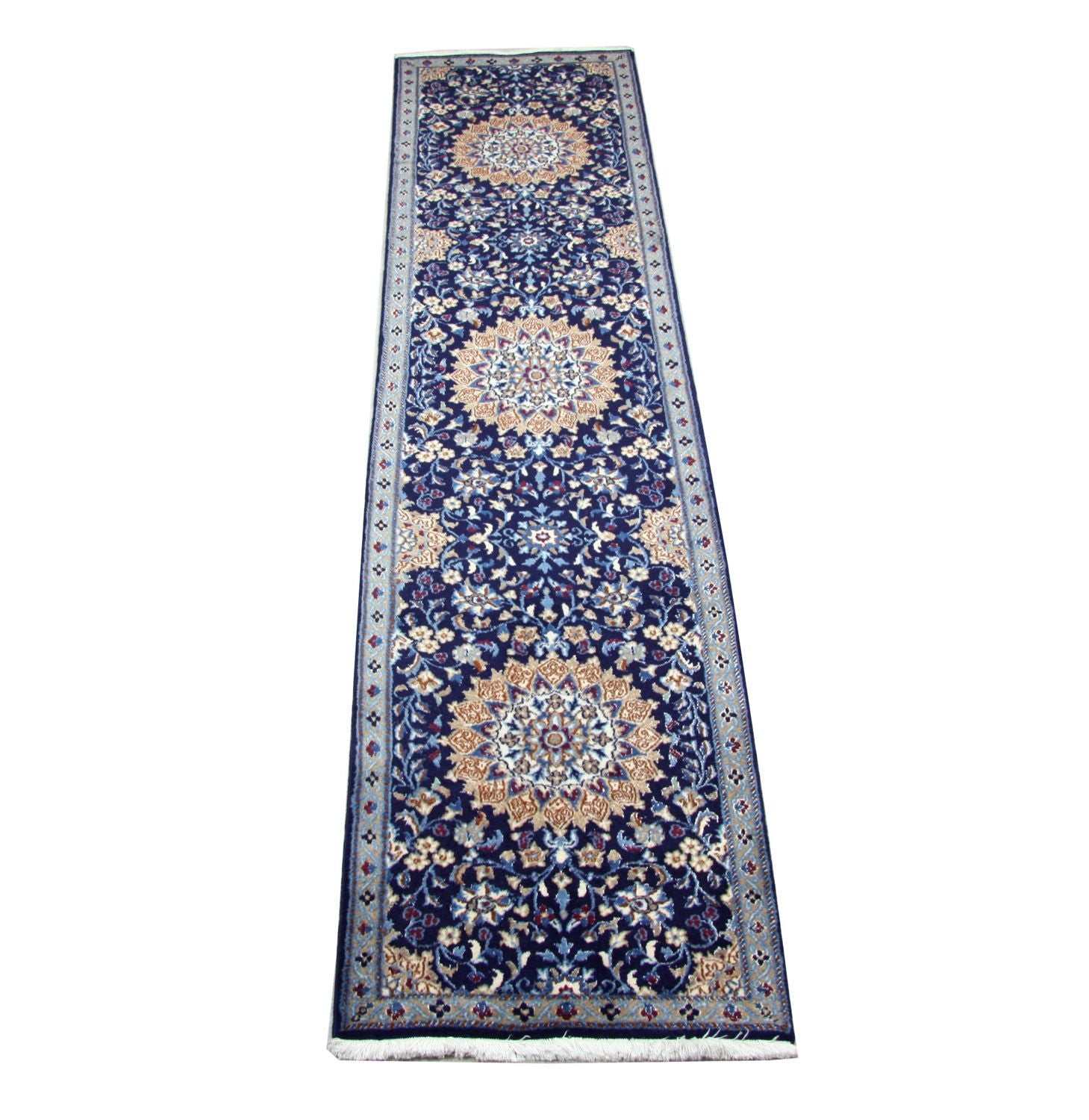 Tapis de couloir Tapis persan - Nain - 340 x 80 cm - bleu