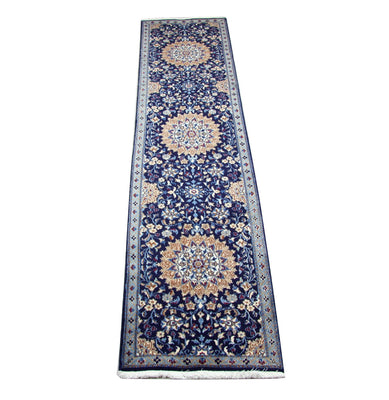 Tapis de couloir Tapis persan - Nain - 340 x 80 cm - bleu