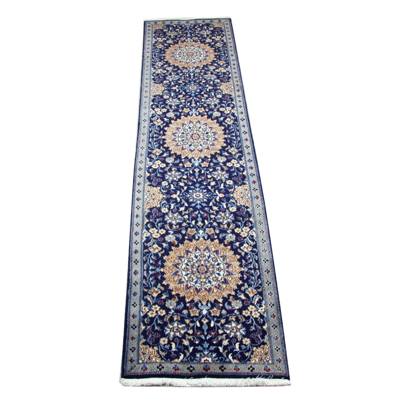Tapis de couloir Tapis persan - Nain - 340 x 80 cm - bleu
