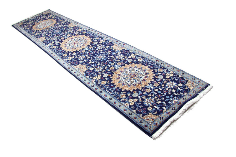 Tapis de couloir Tapis persan - Nain - 340 x 80 cm - bleu