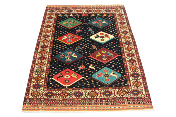 Tapis Turkaman carré  - 158 x 132 cm - bleu