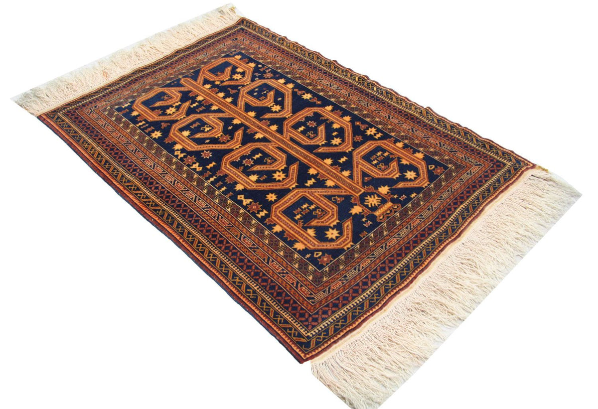 Tapis afghan - 140 x 95 cm - bleu
