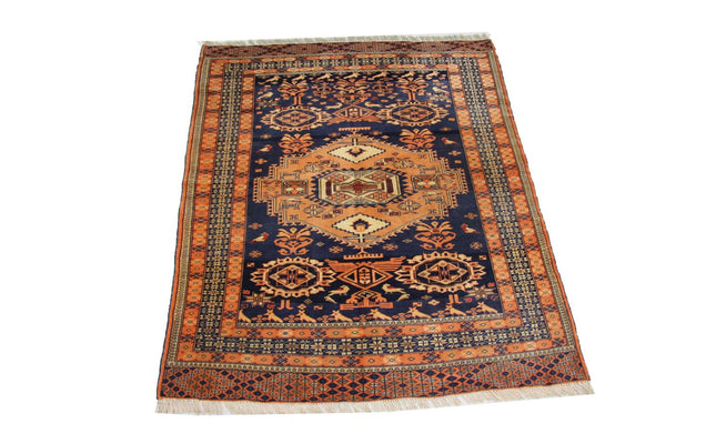 Tapis afghan - 129 x 107 cm - bleu