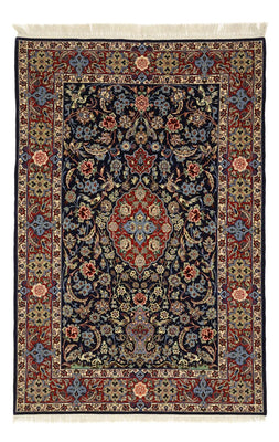 Tapis oriental - Isfahan - Chaîne de soie - 166 x 114 cm - bleu foncé