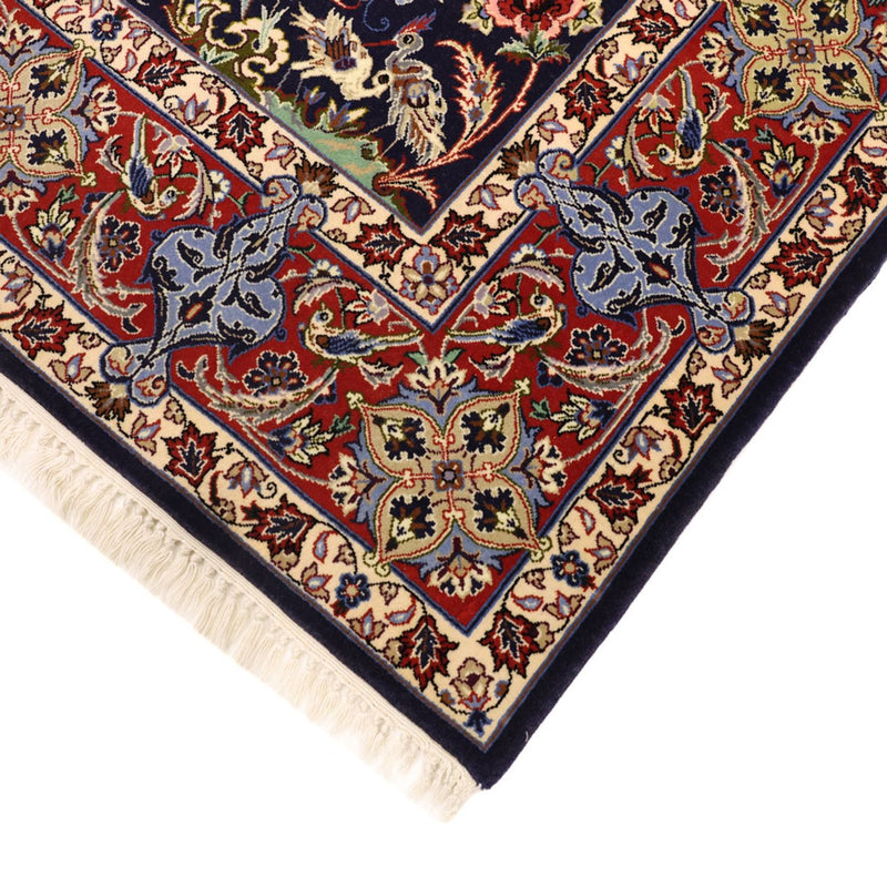 Tapis oriental - Isfahan - Chaîne de soie - 166 x 114 cm - bleu foncé