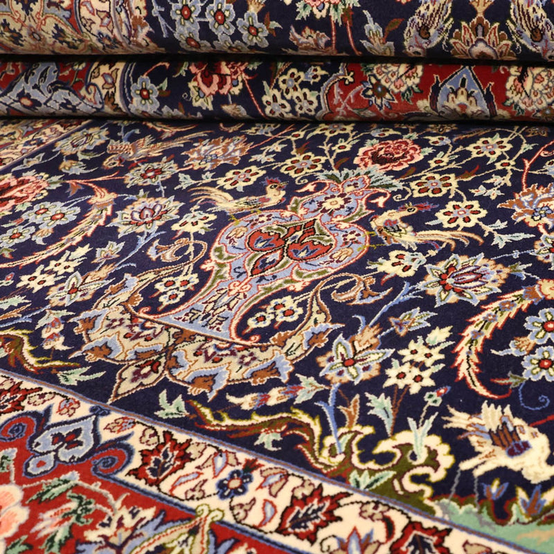 Tapis oriental - Isfahan - Chaîne de soie - 166 x 114 cm - bleu foncé