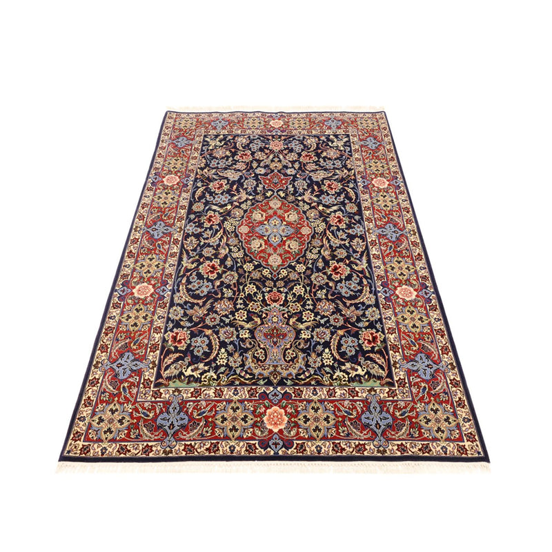 Tapis oriental - Isfahan - Chaîne de soie - 166 x 114 cm - bleu foncé