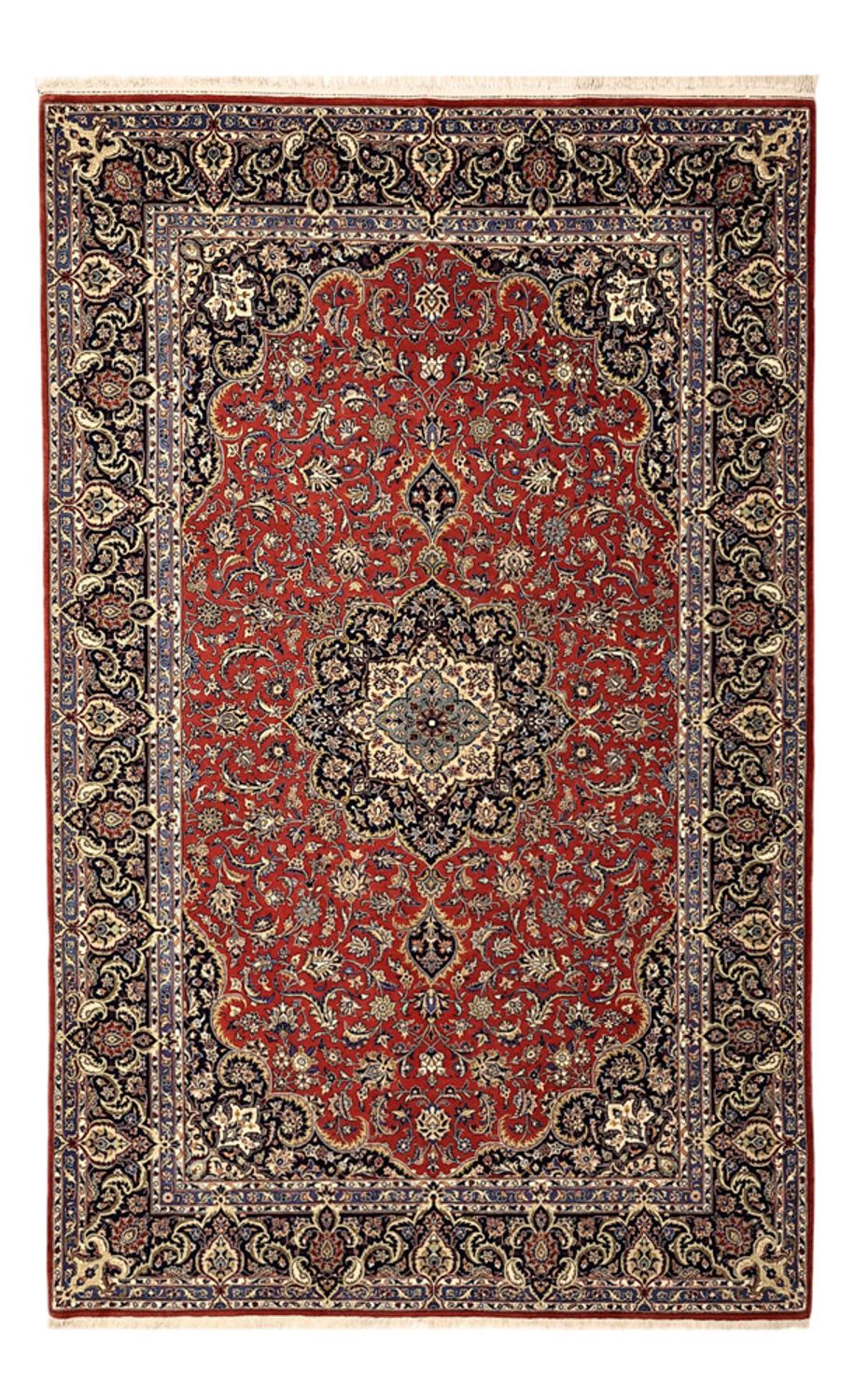 Tapis persan - Ghom - Royal - Chaîne de soie - 220 x 141 cm - rouge
