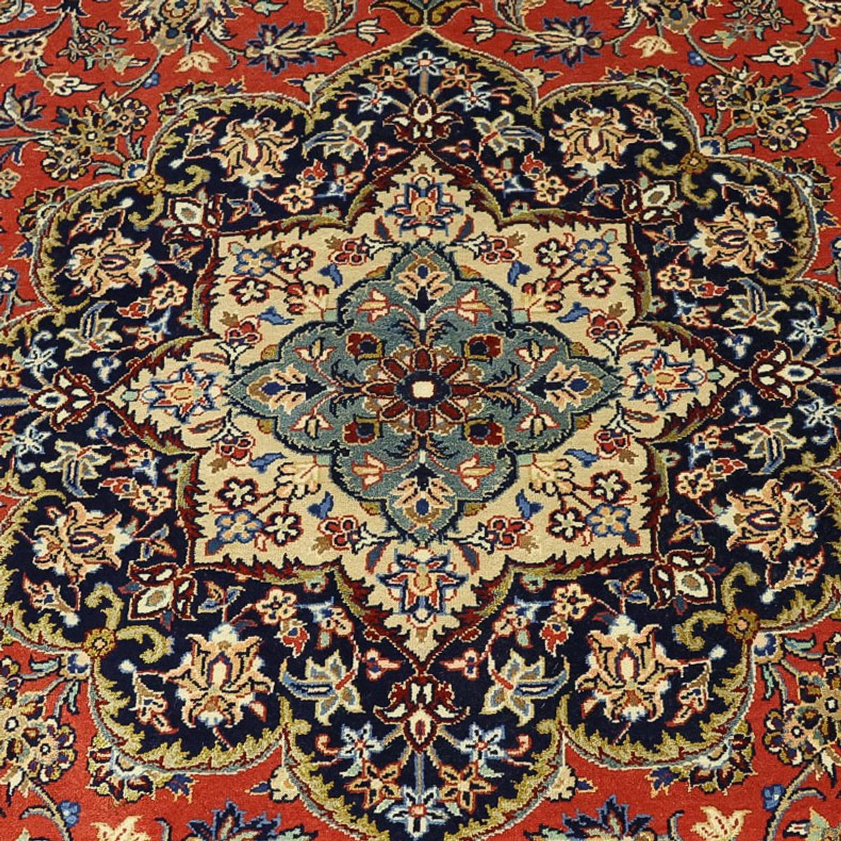 Tapis persan - Ghom - Royal - Chaîne de soie - 220 x 141 cm - rouge