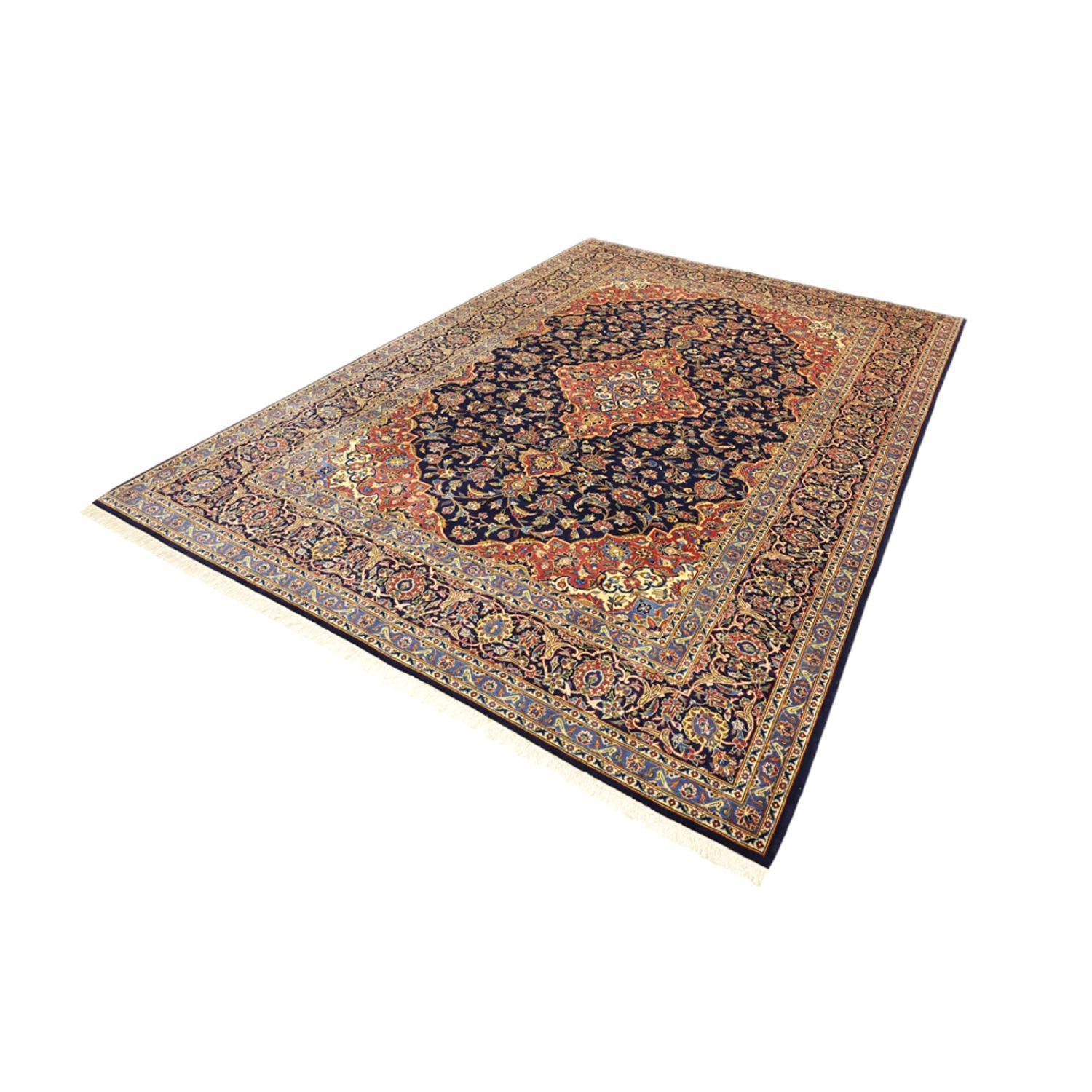 Tapis persan - Keshan - 321 x 221 cm - bleu foncé