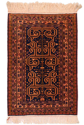 Tapis afghan - 132 x 98 cm - bleu foncé