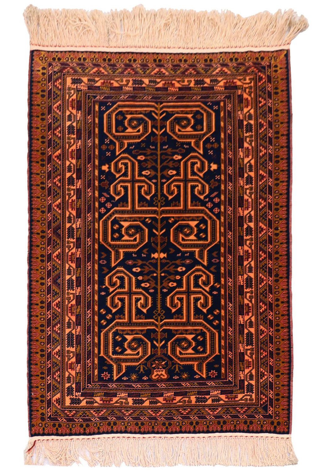 Tapis afghan - 132 x 98 cm - bleu foncé