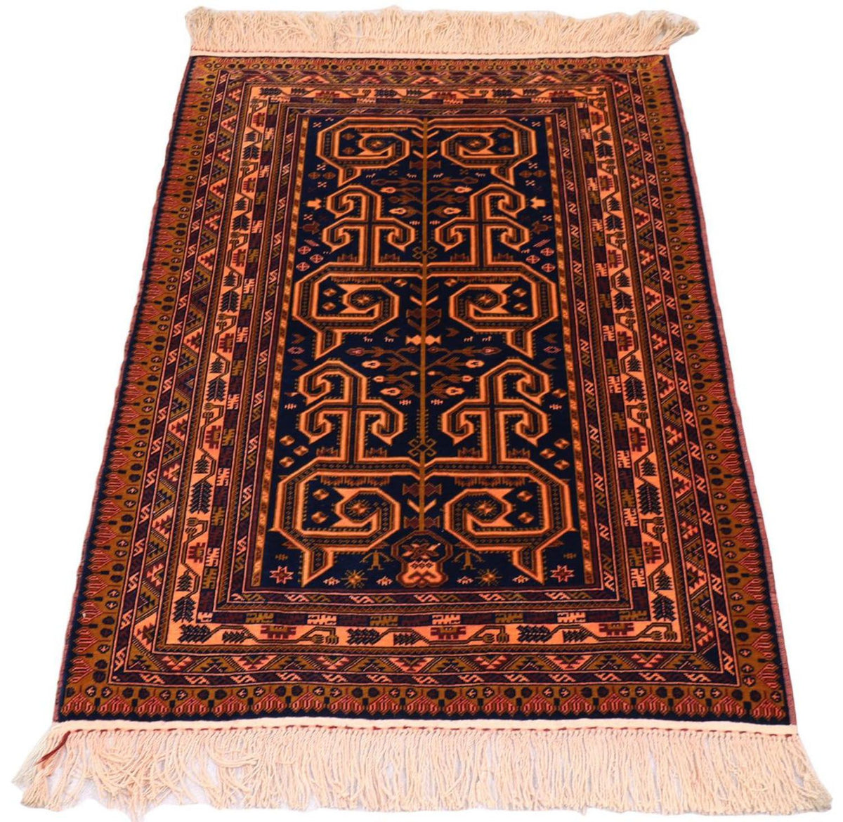 Tapis afghan - 132 x 98 cm - bleu foncé