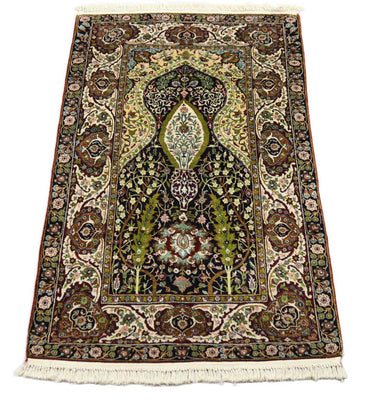 Tapis en soie - Soie du Cachemire - 152 x 98 cm - noir