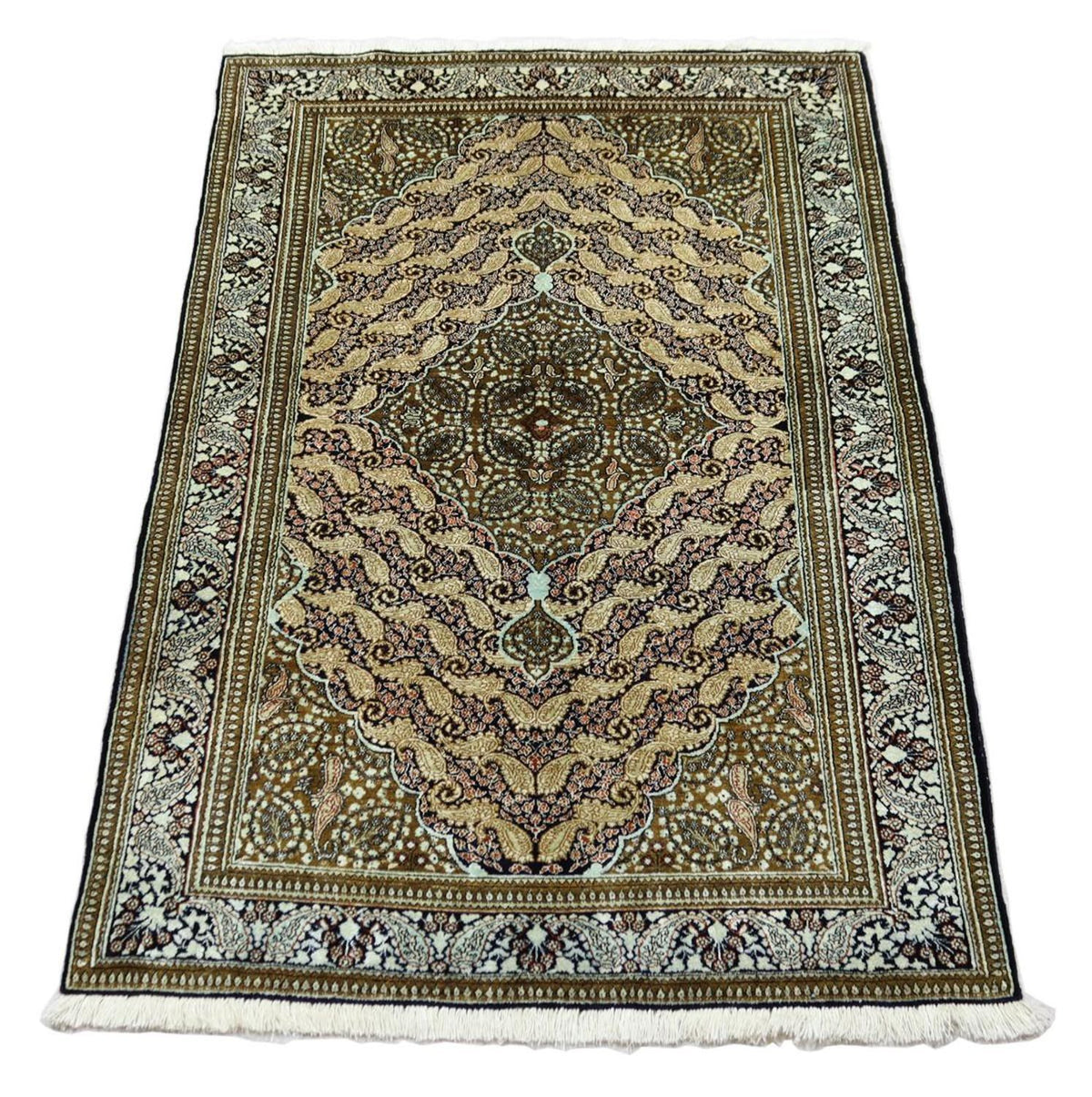Tapis en soie - Ghom soie - Premium - 163 x 109 cm - bleu foncé