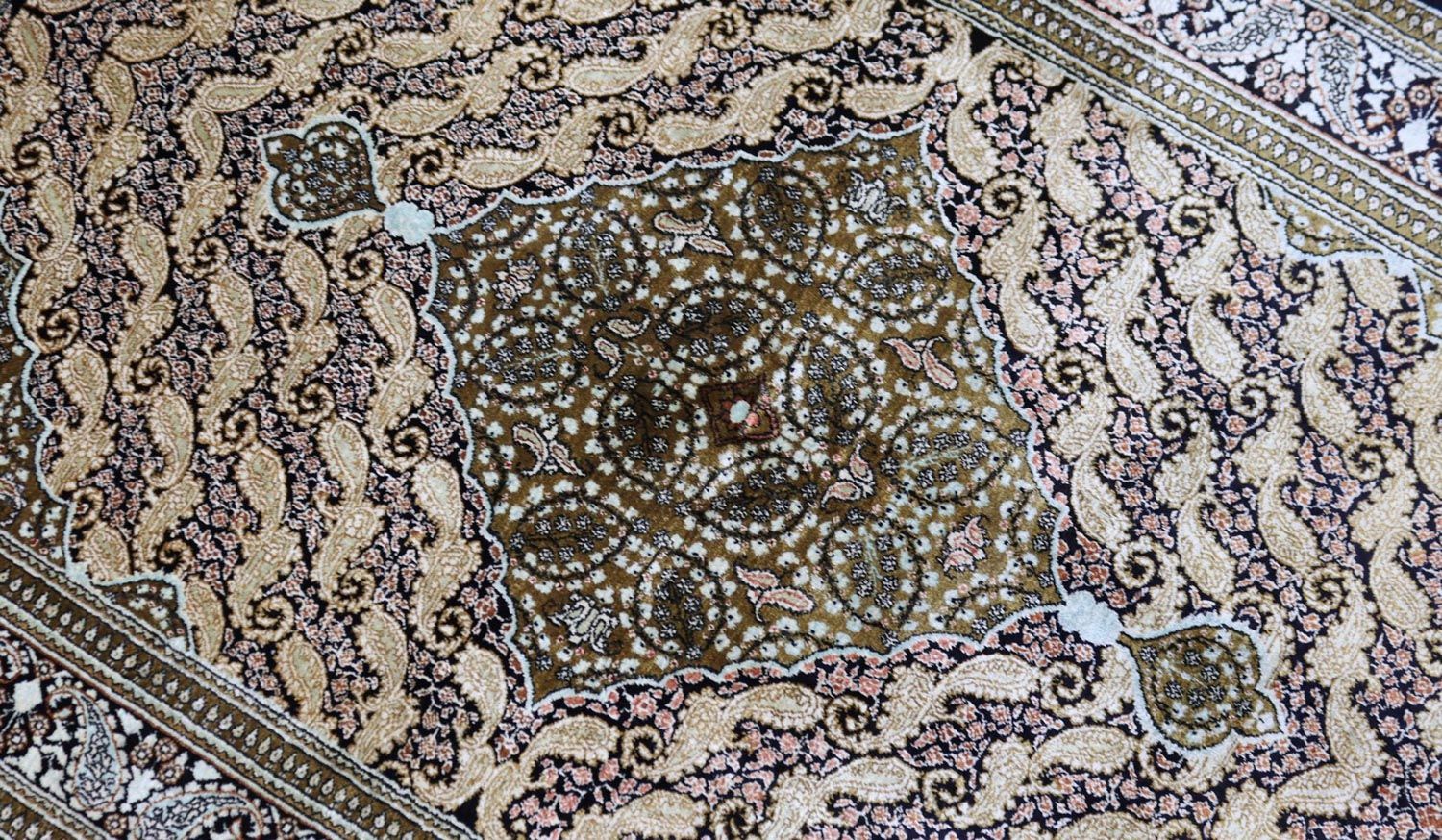 Tapis en soie - Ghom soie - Premium - 163 x 109 cm - bleu foncé