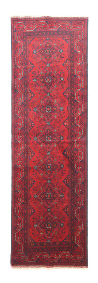 Tapis de couloir Tapis afghan - Kunduz - 299 x 86 cm - rouge foncé