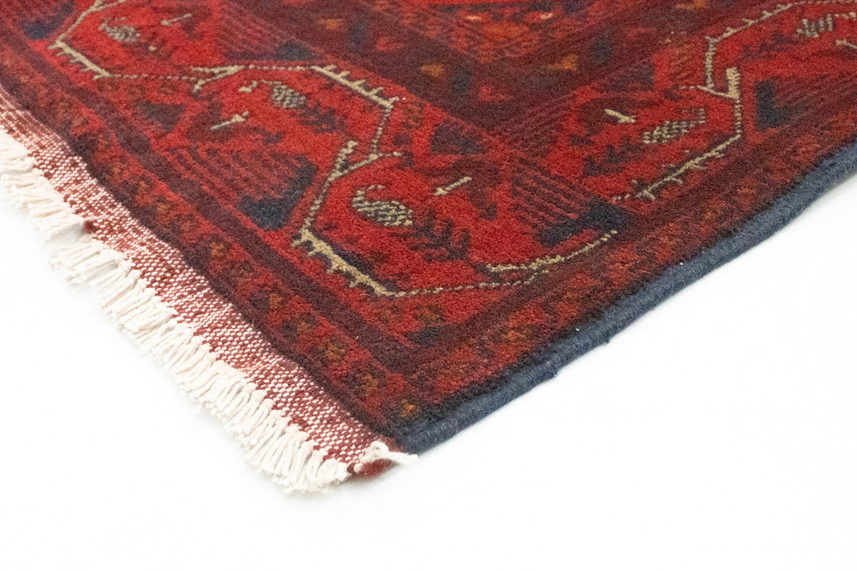 Tapis de couloir Tapis afghan - Kunduz - 299 x 86 cm - rouge foncé