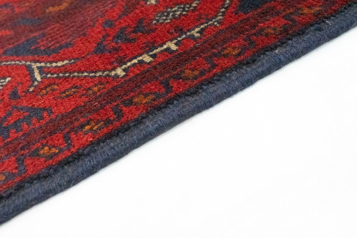 Tapis de couloir Tapis afghan - Kunduz - 299 x 86 cm - rouge foncé