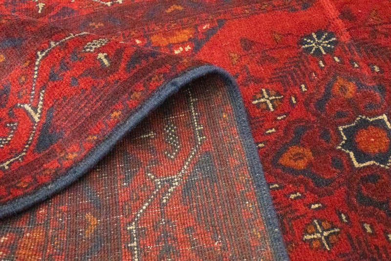 Tapis de couloir Tapis afghan - Kunduz - 299 x 86 cm - rouge foncé