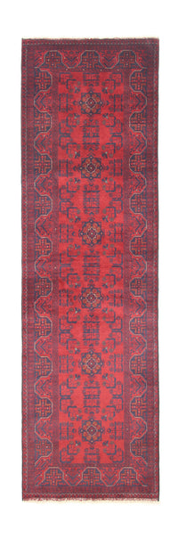 Tapis de couloir Tapis afghan - Kunduz - 287 x 83 cm - rouge foncé