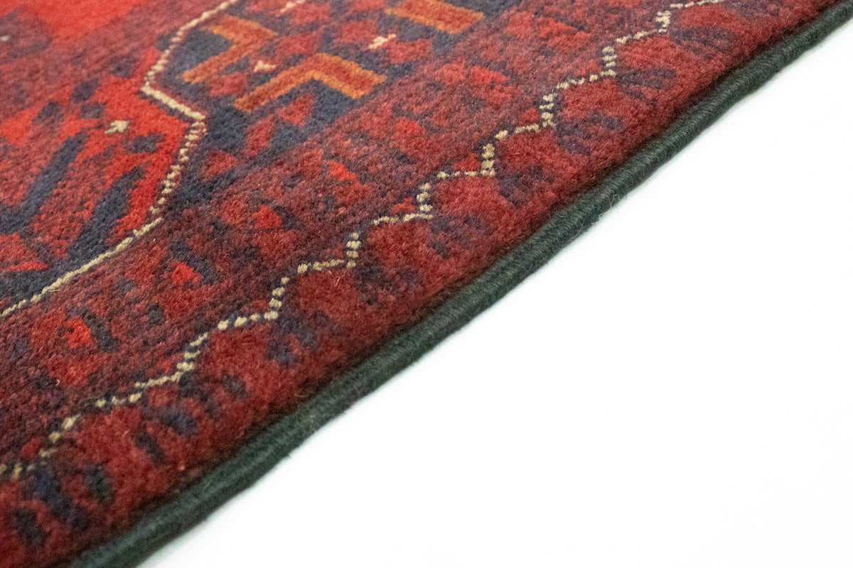 Tapis de couloir Tapis afghan - Kunduz - 287 x 83 cm - rouge foncé