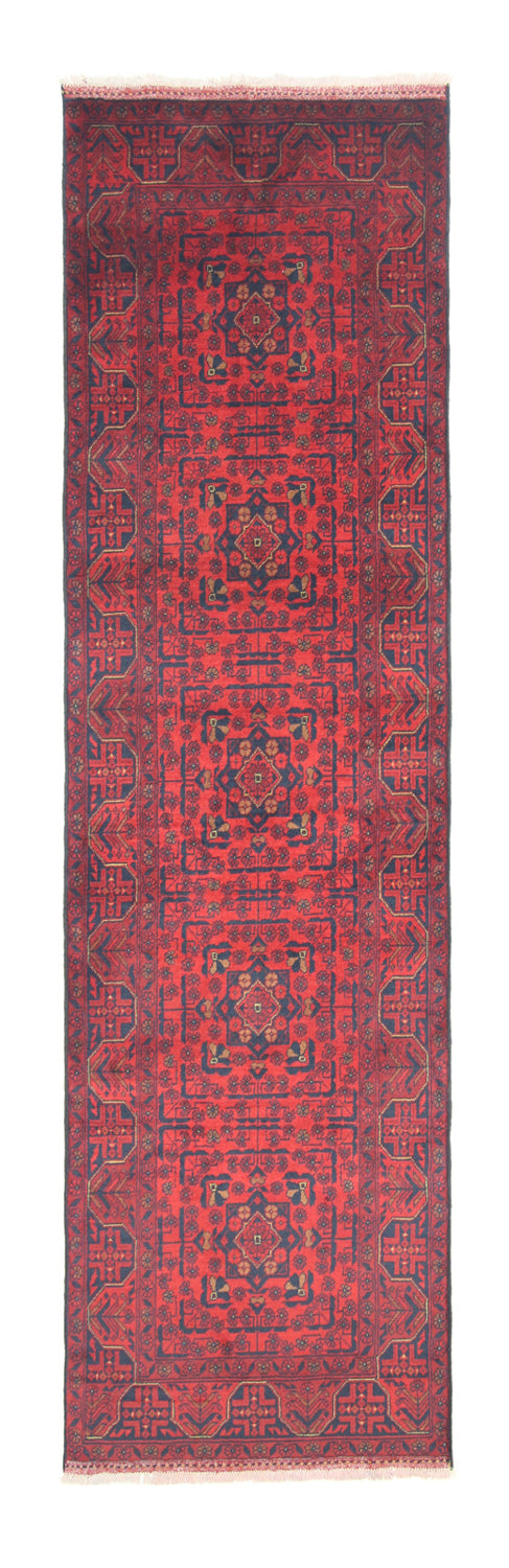 Tapis de couloir Tapis afghan - Kunduz - 290 x 80 cm - rouge foncé