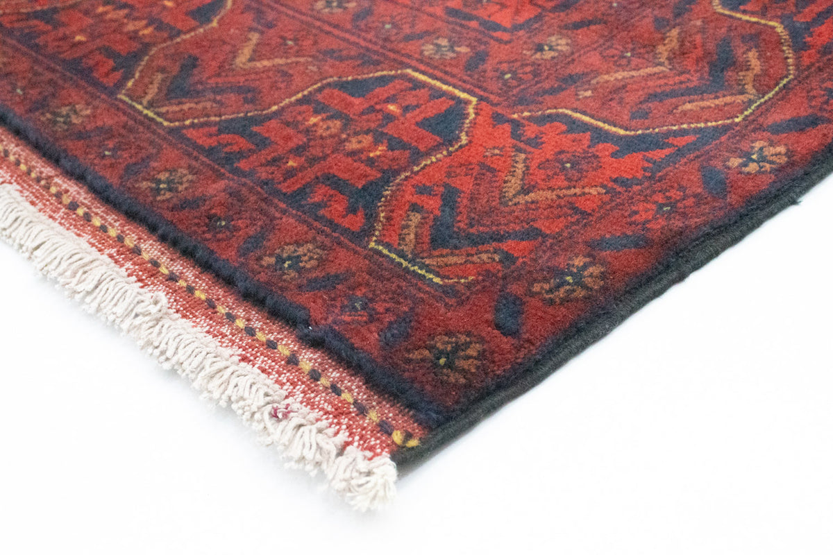 Tapis de couloir Tapis afghan - Kunduz - 290 x 80 cm - rouge foncé