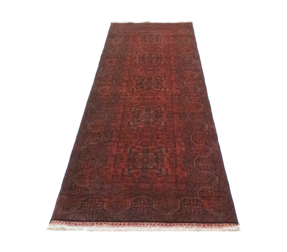 Tapis de couloir Tapis afghan - Kunduz - 290 x 80 cm - rouge foncé