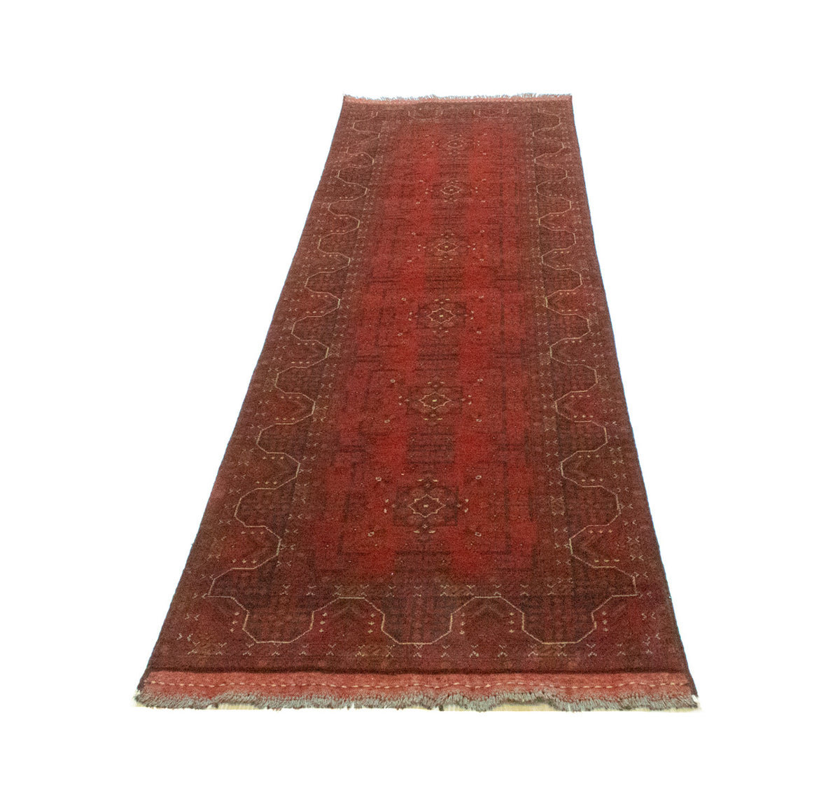 Tapis de couloir Tapis afghan - Kunduz - 294 x 80 cm - rouge
