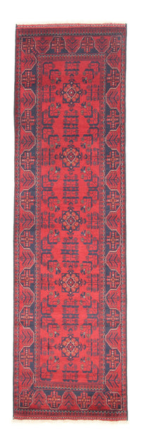 Tapis de couloir Tapis afghan - Kunduz - 297 x 79 cm - rouge