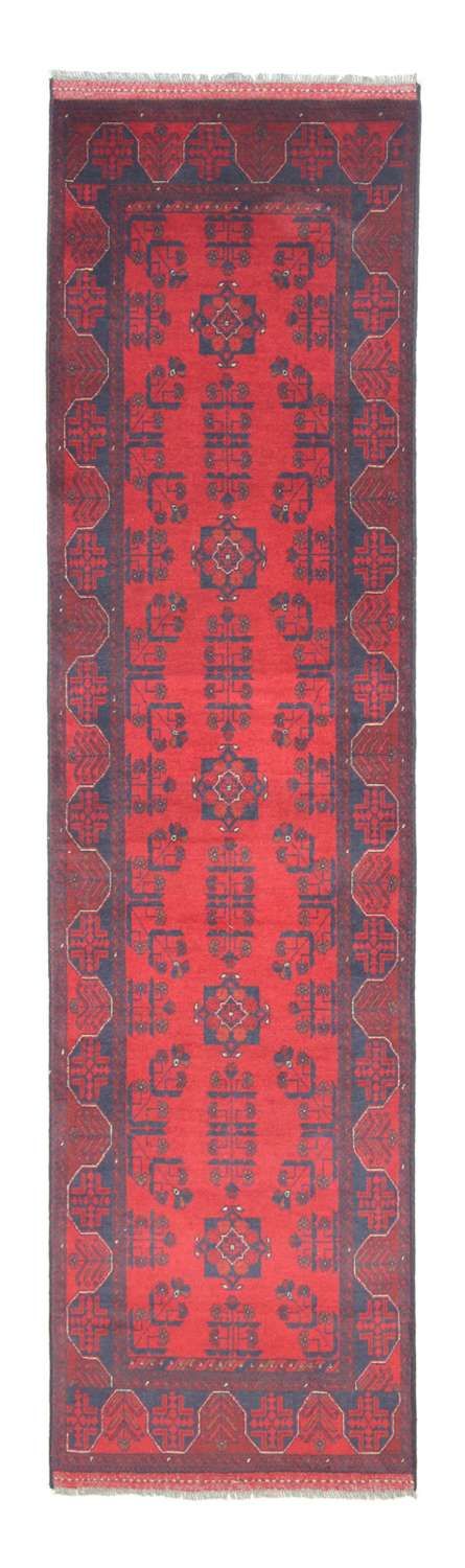 Tapis de couloir Tapis afghan - Kunduz - 289 x 77 cm - rouge