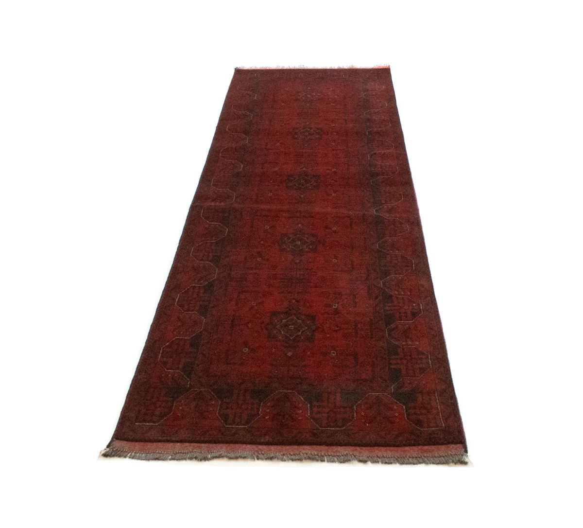 Tapis de couloir Tapis afghan - Kunduz - 296 x 77 cm - rouge