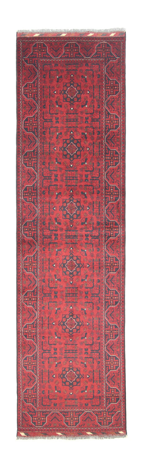 Tapis de couloir Tapis afghan - Kunduz - 302 x 78 cm - rouge