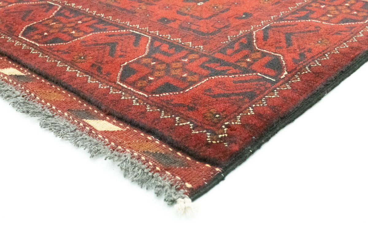Tapis de couloir Tapis afghan - Kunduz - 302 x 78 cm - rouge