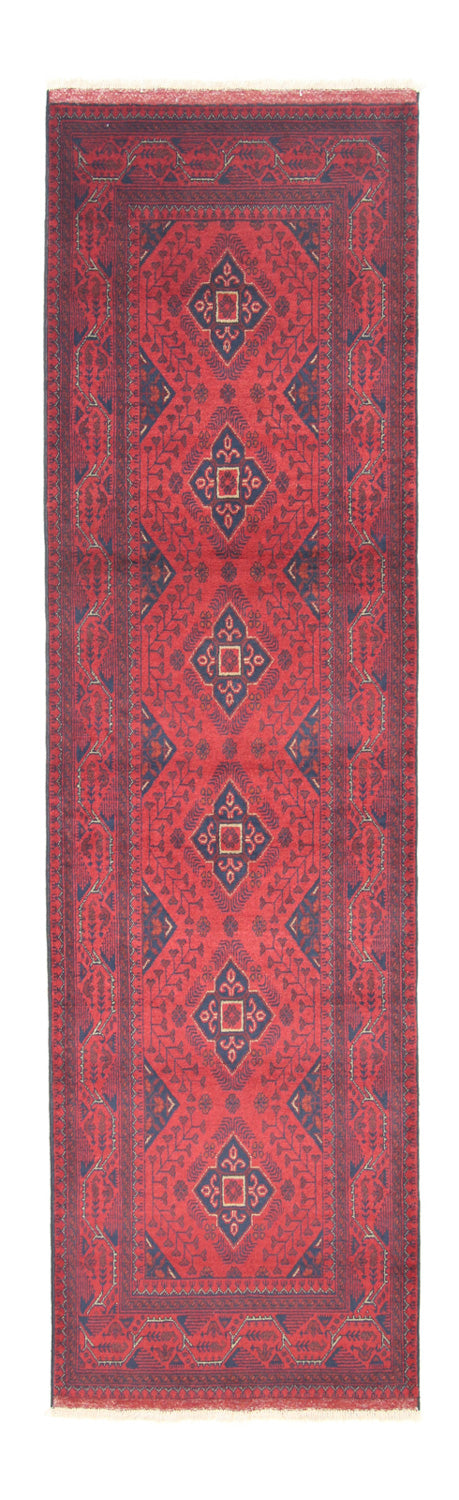 Tapis de couloir Tapis afghan - Kunduz - 296 x 84 cm - rouge foncé