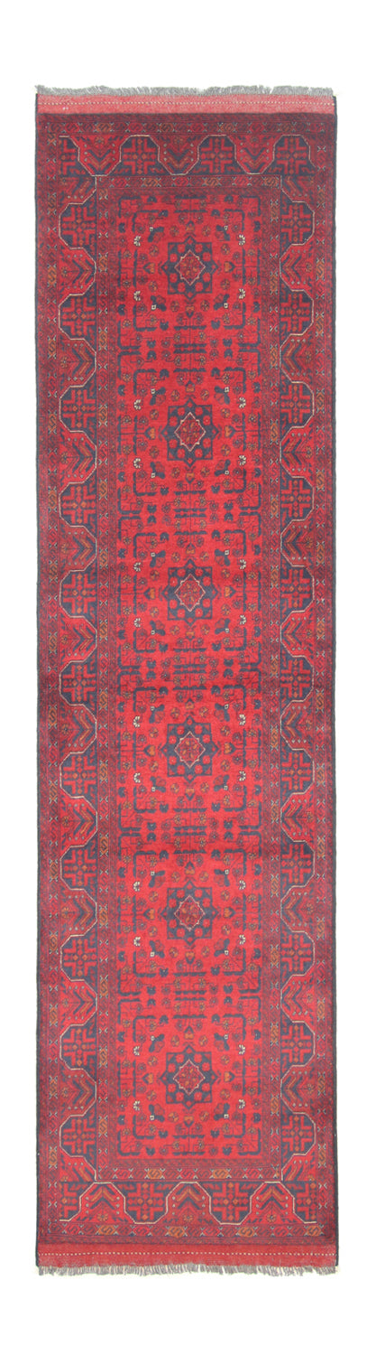 Tapis de couloir Tapis afghan - Kunduz - 297 x 74 cm - rouge