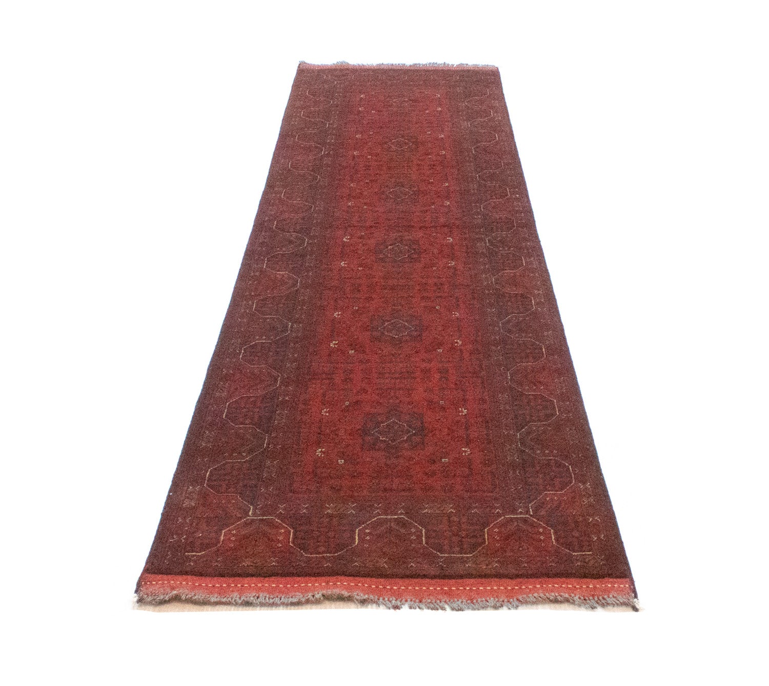 Tapis de couloir Tapis afghan - Kunduz - 297 x 74 cm - rouge