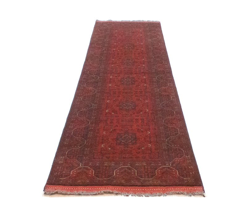 Tapis de couloir Tapis afghan - Kunduz - 297 x 74 cm - rouge