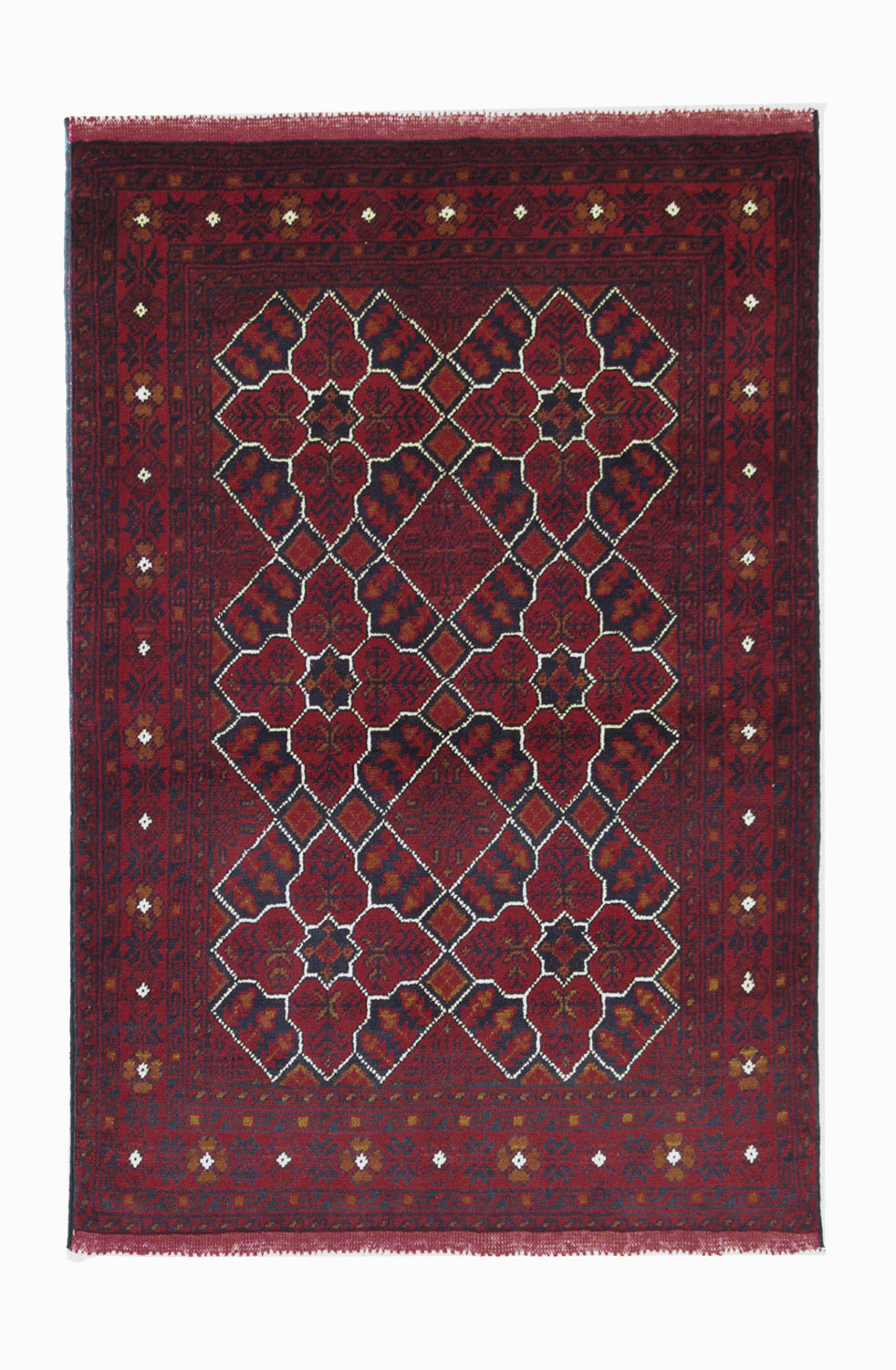 Tapis afghan - Kunduz - 121 x 82 cm - rouge foncé